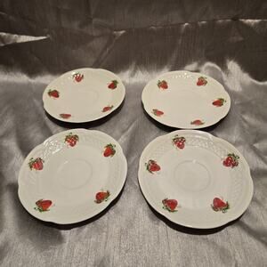4 DESHOULIERES FRANCE LOUIS LOURIOUX CANAPE PLATES STRAWBERRIES